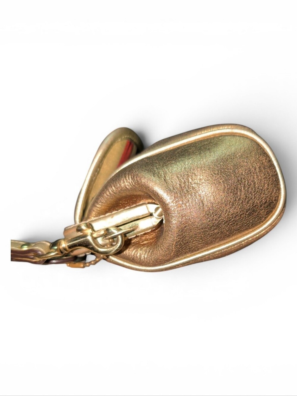 Y2K Bleecker Kisslock Metallic Bronze Leather Wristlet Clutch - Picture 4 of 9